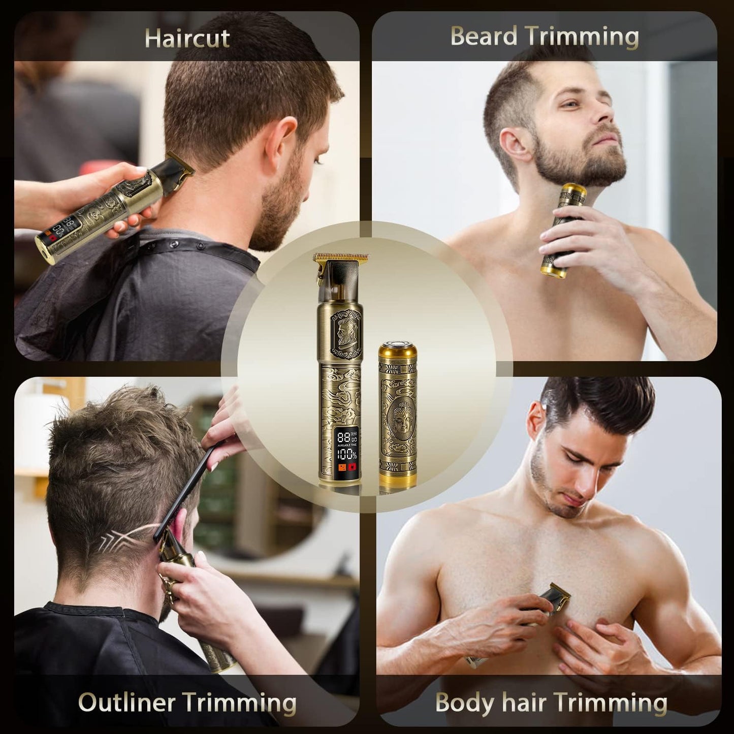 PIPPIXIA Beard Trimmer Men,Professional Hair Clippers for Men with 1.6" LCD Display,Cordless Rechargeable Hair Trimmer Shaver Set for Barbers and Home,USB Zero Gapped T Blade Hair Cutting Kit,Gift for Men