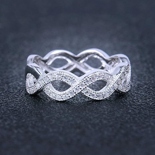 AOEDEJ Infinity Design Eternity Style 925 Sterling Silver CZ Engagement Band Ring