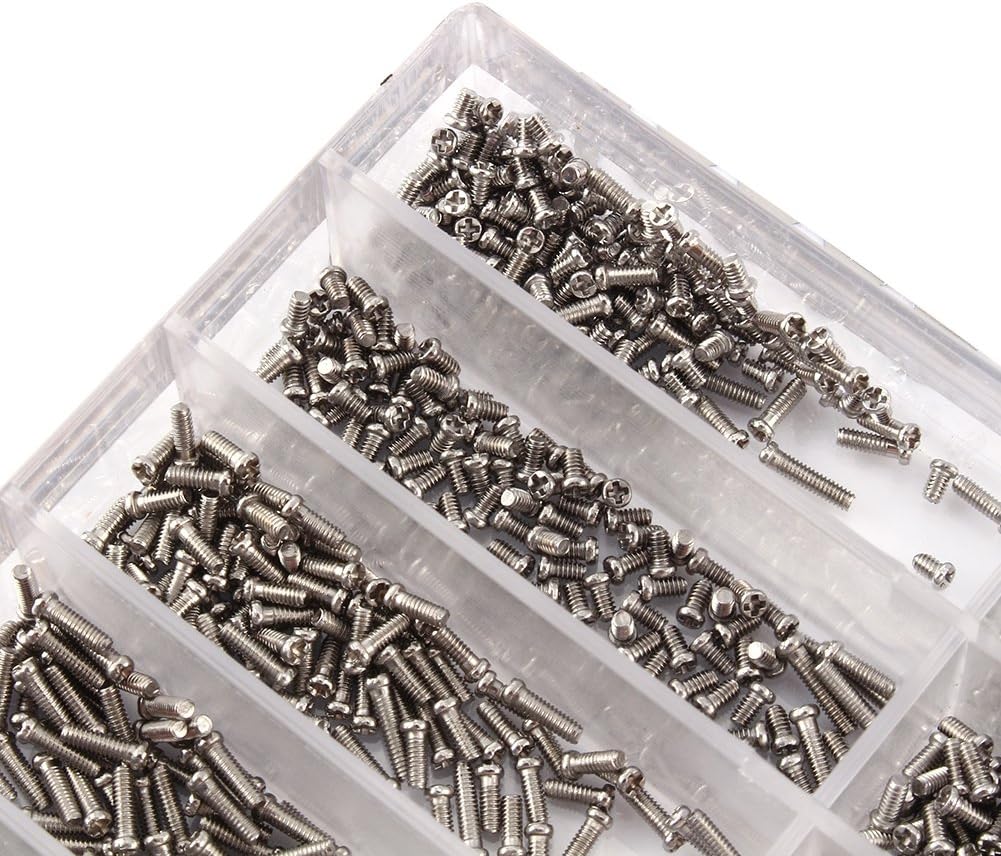 Yosoo 1000pcs Stainless Steel 1.6-5.5mm Screws Assortment Tiny Screw Kit Small Micro Eyeglass Watch Screw Assortment for Eyeglass Watch Clock Repair Tool