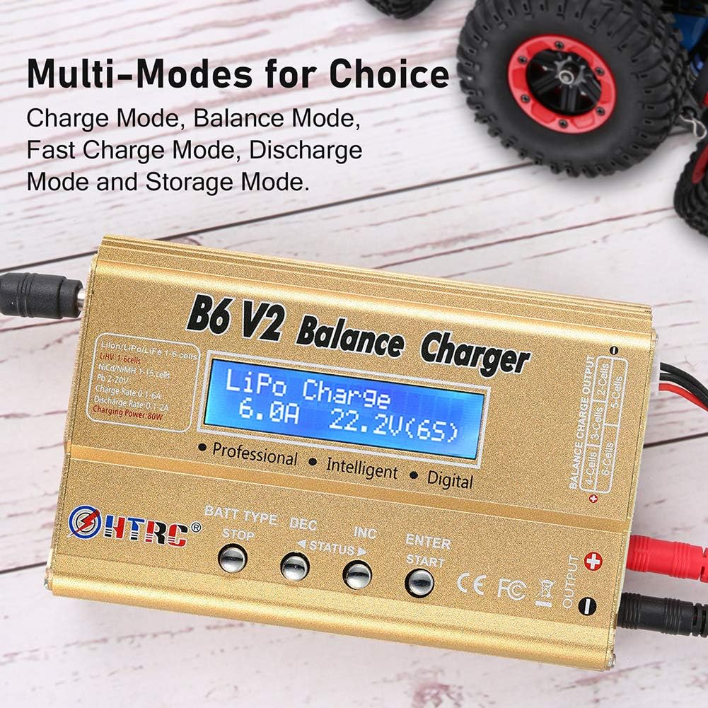 HTRC B6V2 80W LiPo Battery Charger Balance Fast Charger Discharger Digital Battery Pack Charger for 1S-6S LiPo/LiHV/Life/Li-ion 1S-15S NiCD NiMH 2-20V PB Smart Battery RC Car