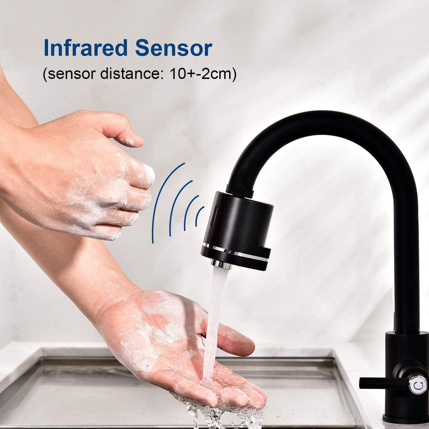 Automatic Infrared Sensor Kitchen Bathroom Tap Aerator Pearl Black