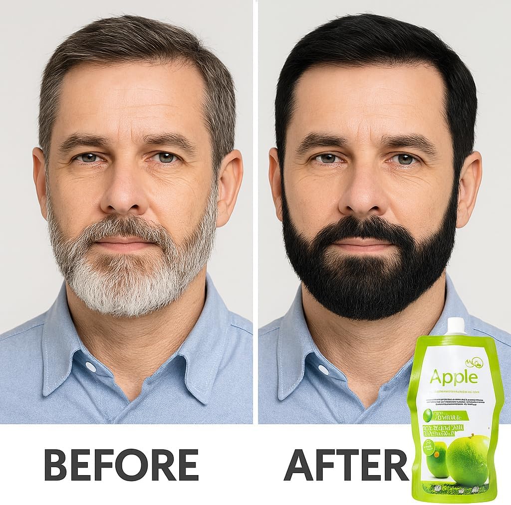 Apple Hair Color Ammonia-Free Black Hair Dye Cream 500ml + 500ml | Natural Black Hair & Beard Color with Apple Extract | 96H Long-Lasting Fragrance