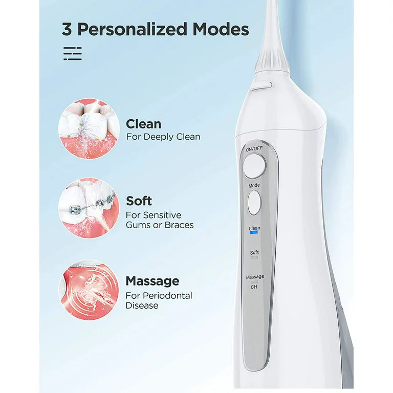 Fairywill Water Flosser Cordless Rechargeable Dental Oral Irrigator with 3 Modes,8 Jet Tips 300ml Water Tank