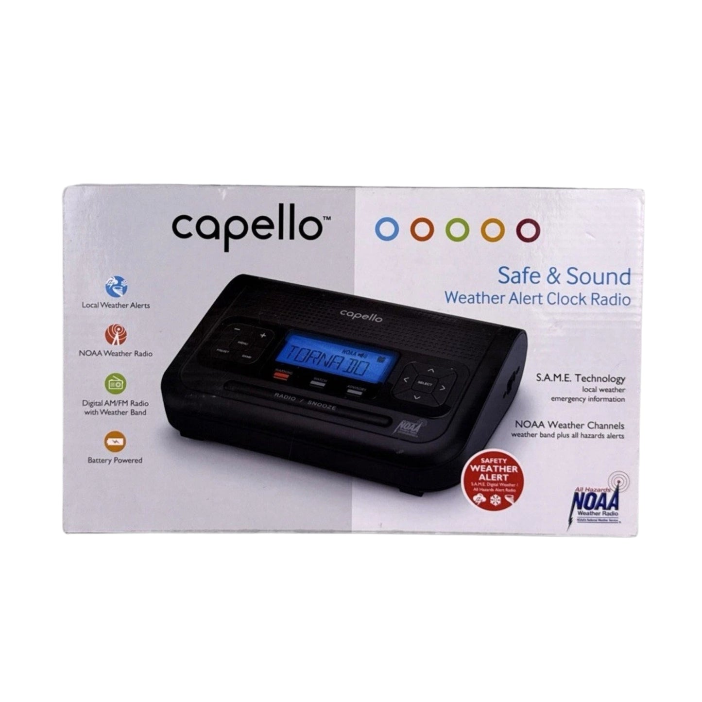 Capello CR2W Safe & Sound Weather Alert Clock Radio NOAA Weather Channels NEW