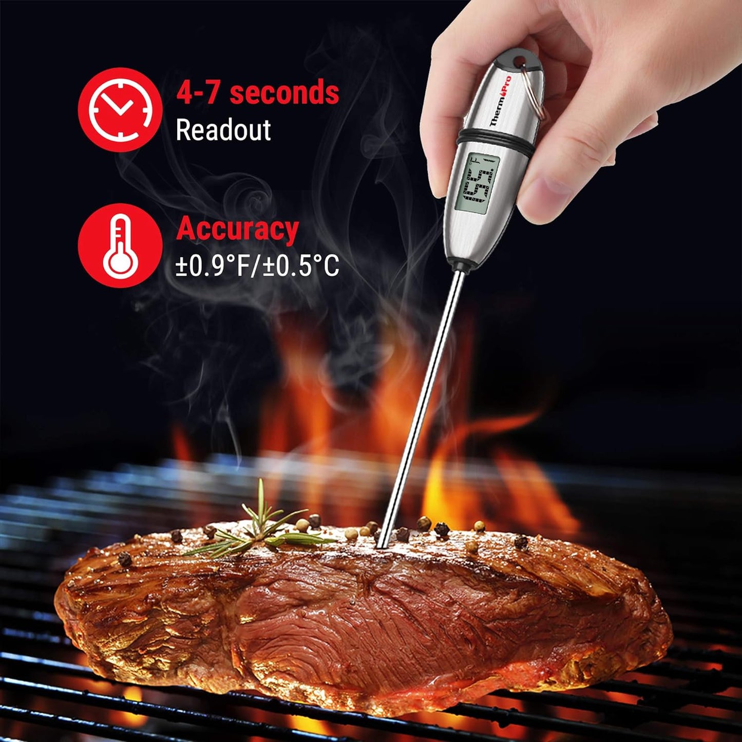 Instant Read Meat Thermometer ThermoPro TP-02S Digital Cooking Food Thermometer with Super Long Probe for Grill Candy Kitchen BBQ Smoker Oven Oil Milk Yogurt Temperature