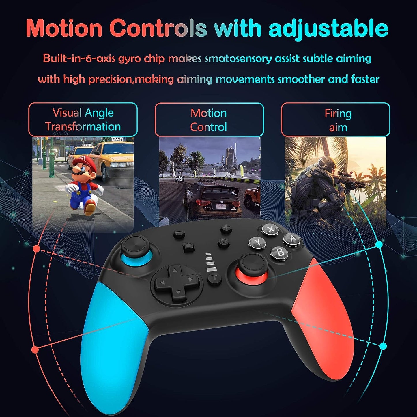 Wireless Pro Controllers for Nintendo Switch, Professional Controller Remote Gamepad Joystick for Switch Controller with Turbo Function, Double Vibration, and 6 Axis-Gyro
