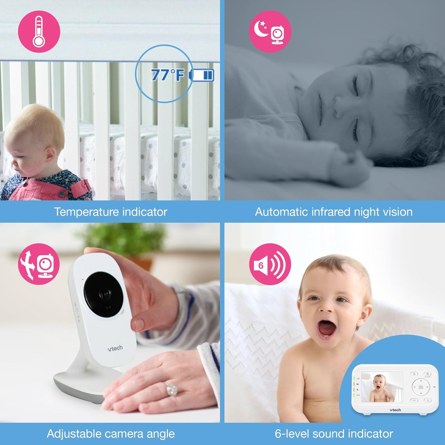 VTech VM3252-2 2.8” Digital Video Baby Monitor with 2 Cameras and Automatic Night Vision, White