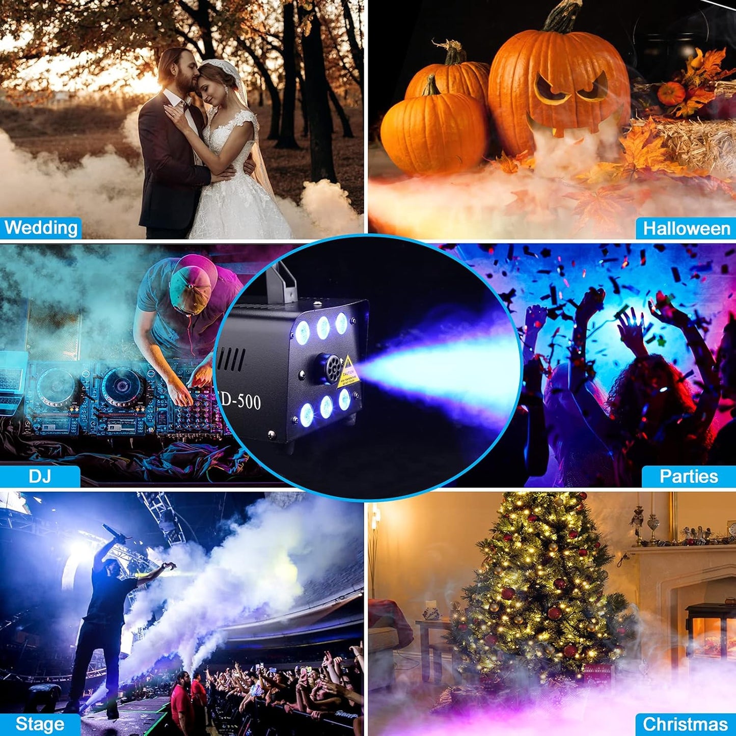 Fog Machine, AGPTEK Automatic Spray Smoke Machine with 6 LED Lights and 13 Colorful LED Light Effects, Great for Halloween, Christmas, Wedding, Parties and DJ Performance