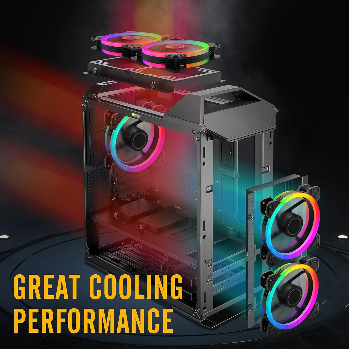 EZDIY-FAB Dual Ring 120mm RGB Case Fan 5-Pack,Quiet Edition High Airflow Adjustable Color LED Case Fan for PC Cases, CPU Coolers with Remote Controller