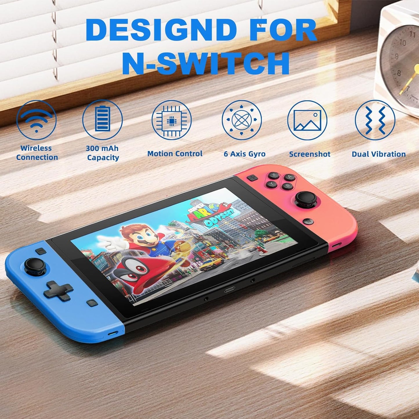 Joy con Controller For Nintendo Switch Wireless Controller for Switch/Lite/OLED, Replacement Left/Right Joystick Gamepad with Dual Vibration/6-Axis Gyro/Wake-up Function-Red & Blue