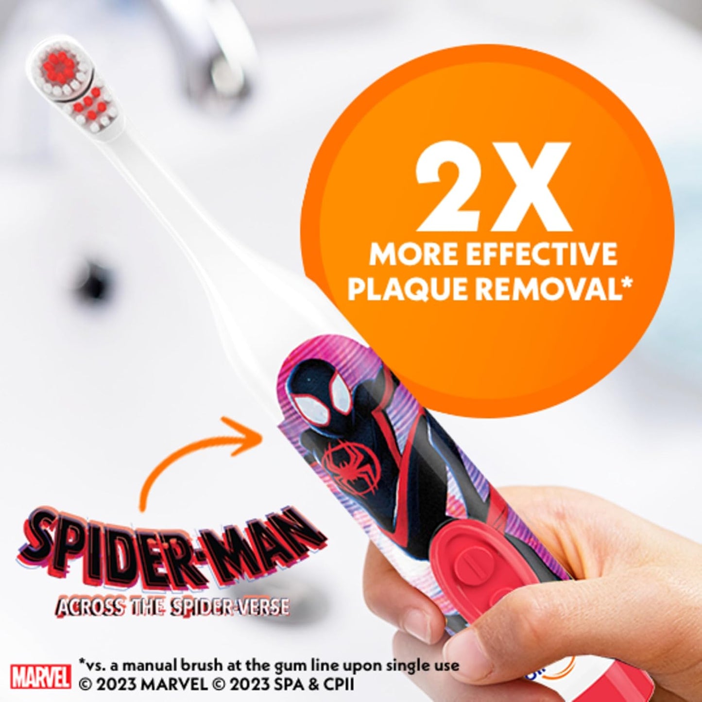 Spinbrush™ Kids Electric Toothbrush, Spiderman™ Battery Powered Electric Toothbrush for Children Ages 3+ with 1 AA Battery, Soft Head Bristles, Leakproof SoftSwitch, Ready-to-Use