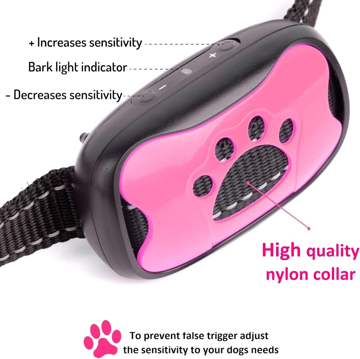 Trust the Paw - Bark Collar for 15-115 lbs Dogs - NO Shock - Humane Anti Bark Collar with Adjustable Sensitivity - Sound and Vibration - for Small Medium Large Breeds