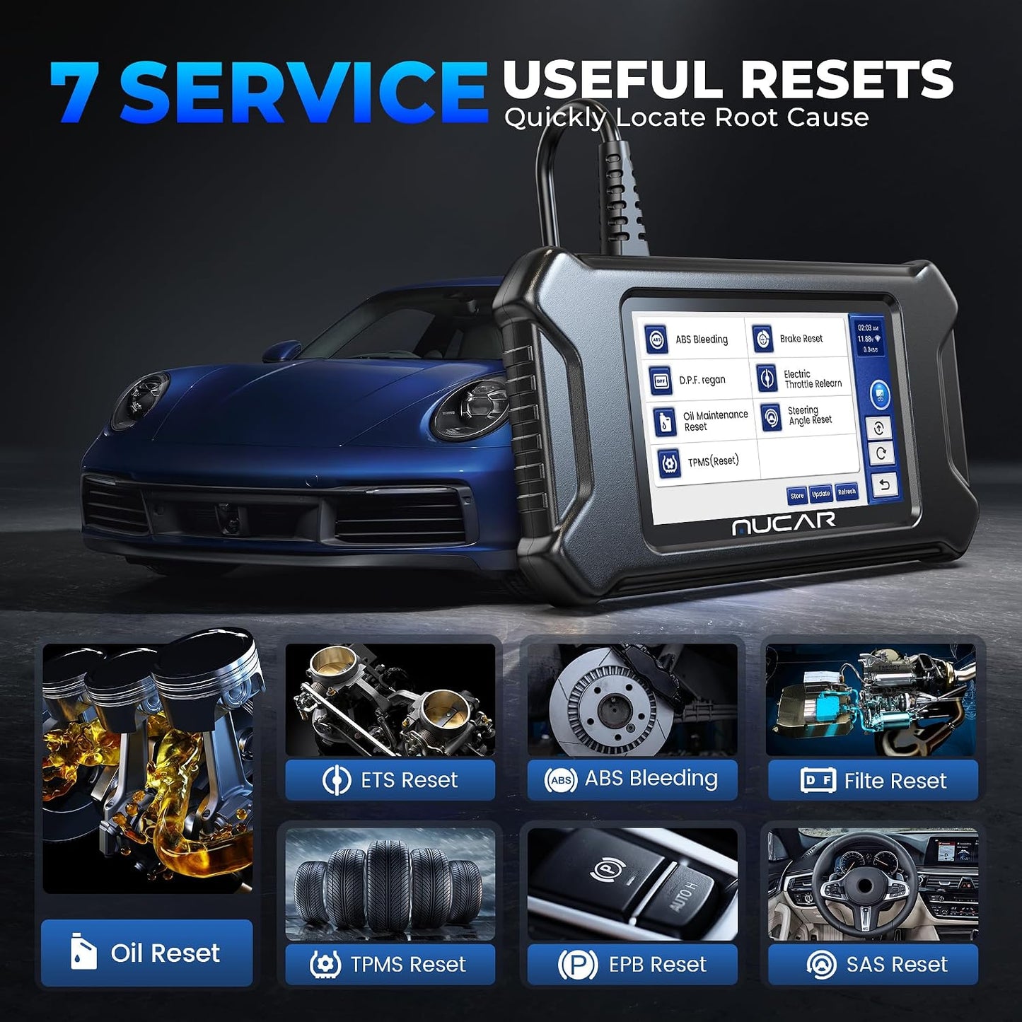 MUCAR CS6 OBD2 Scanner Diagnostic Tool, Engine Transmission BCM Car Scanner, ABS Code Reader, SRS TPMS Scan Tool, 7 Reset Service, Oil/EPB/SAS/TPMS/DPF/Throttle/ABS Bleed, Auto VIN, Free Update
