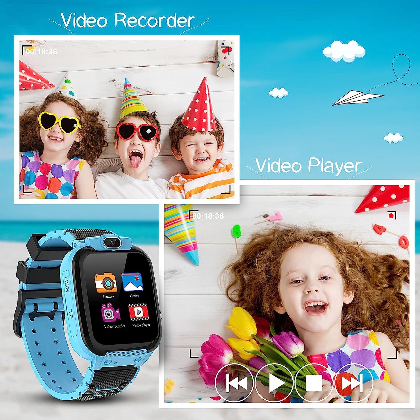 Vannico Kids Smart Watch, Smart Watch for Kids with HD Camera 16 Games Video, Alarm Music Smartwatch Toys for Girls & Boys 4-12Y Childrens Birthday Gifts