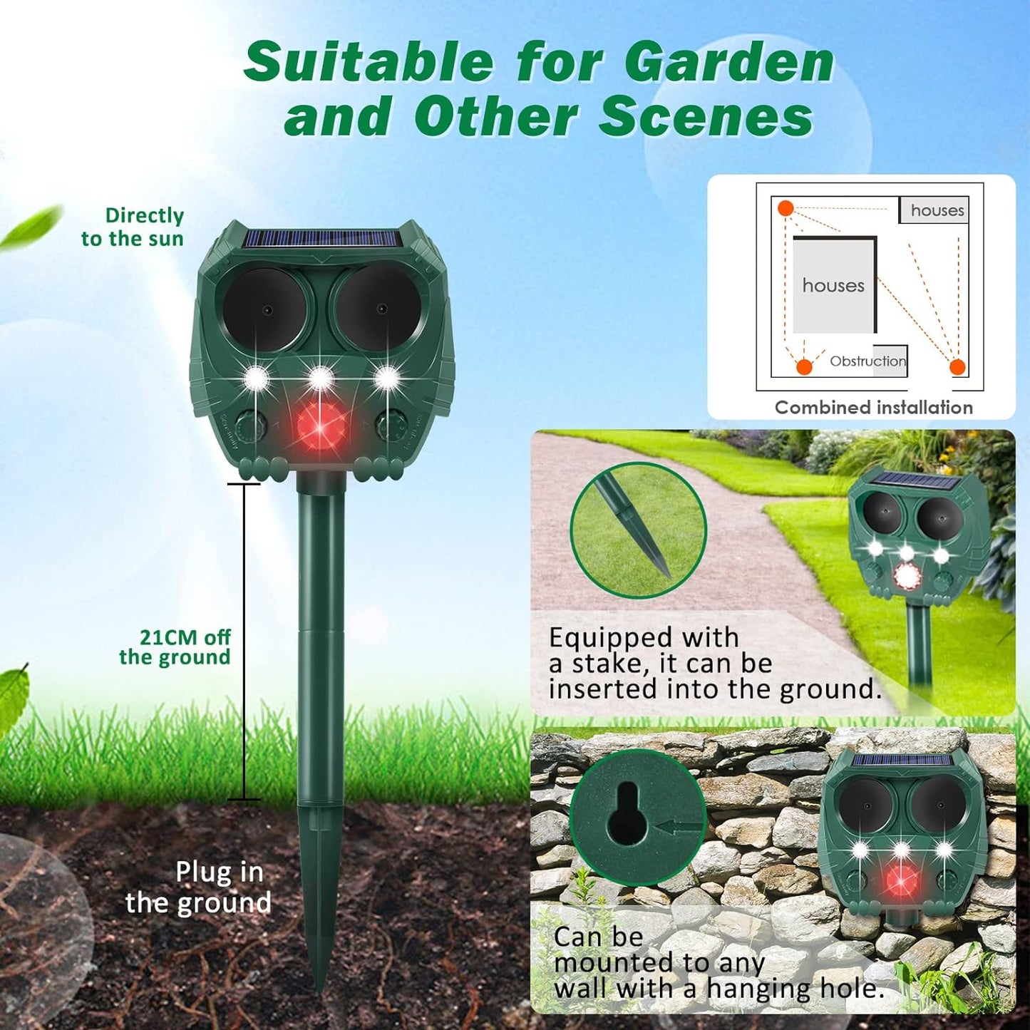 Cat Repellent, Garden Cat Repellent Cat Deterrents, Ultrasonic Animal Repellent, USB & Solar Powered Waterproof, Outdoor Animal Repeller Motion Sensor for Squirrels Cats Dogs Rats