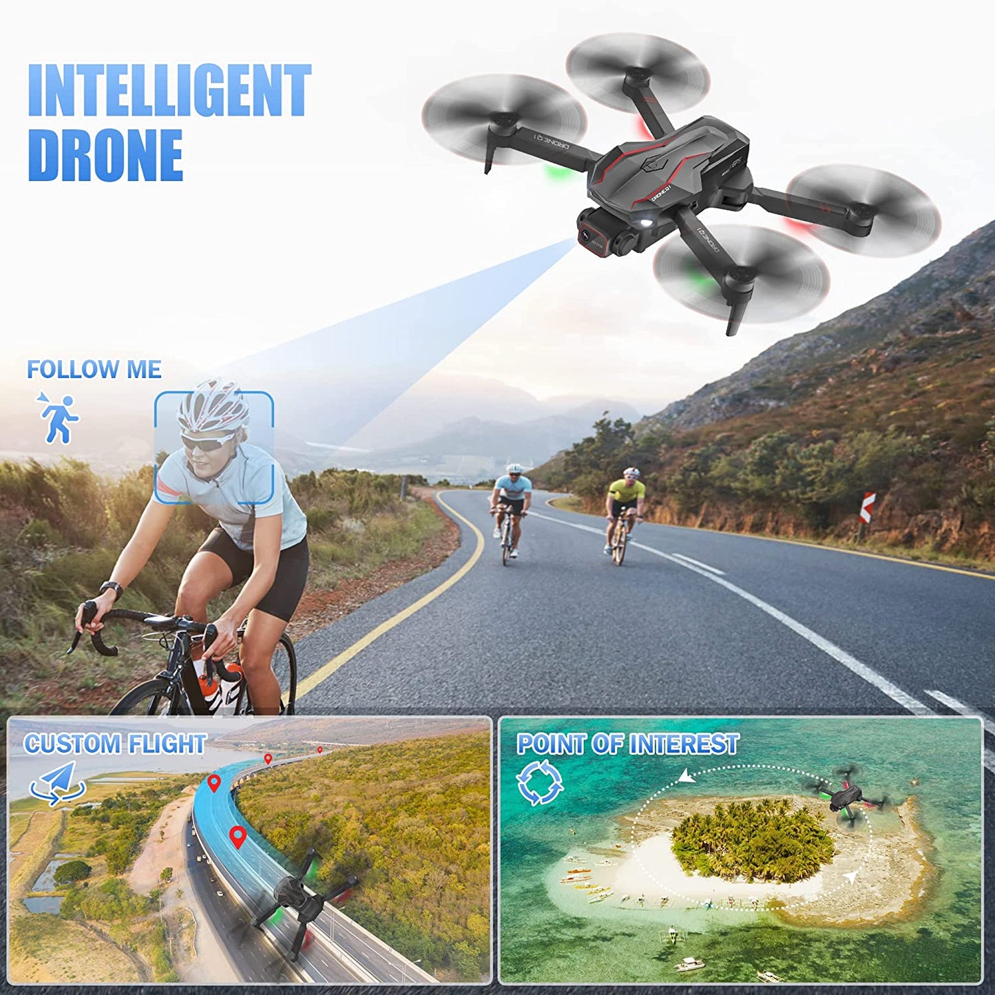 GPS Drone with Camera for Adults 4K HD FPV Live Video Quadcopter, RC Helicopter for Beginners with Brushless Motor, Auto Return Home, Follow Me, Circle Fly, Auto Hover, 2 Batteries Long Flight Time