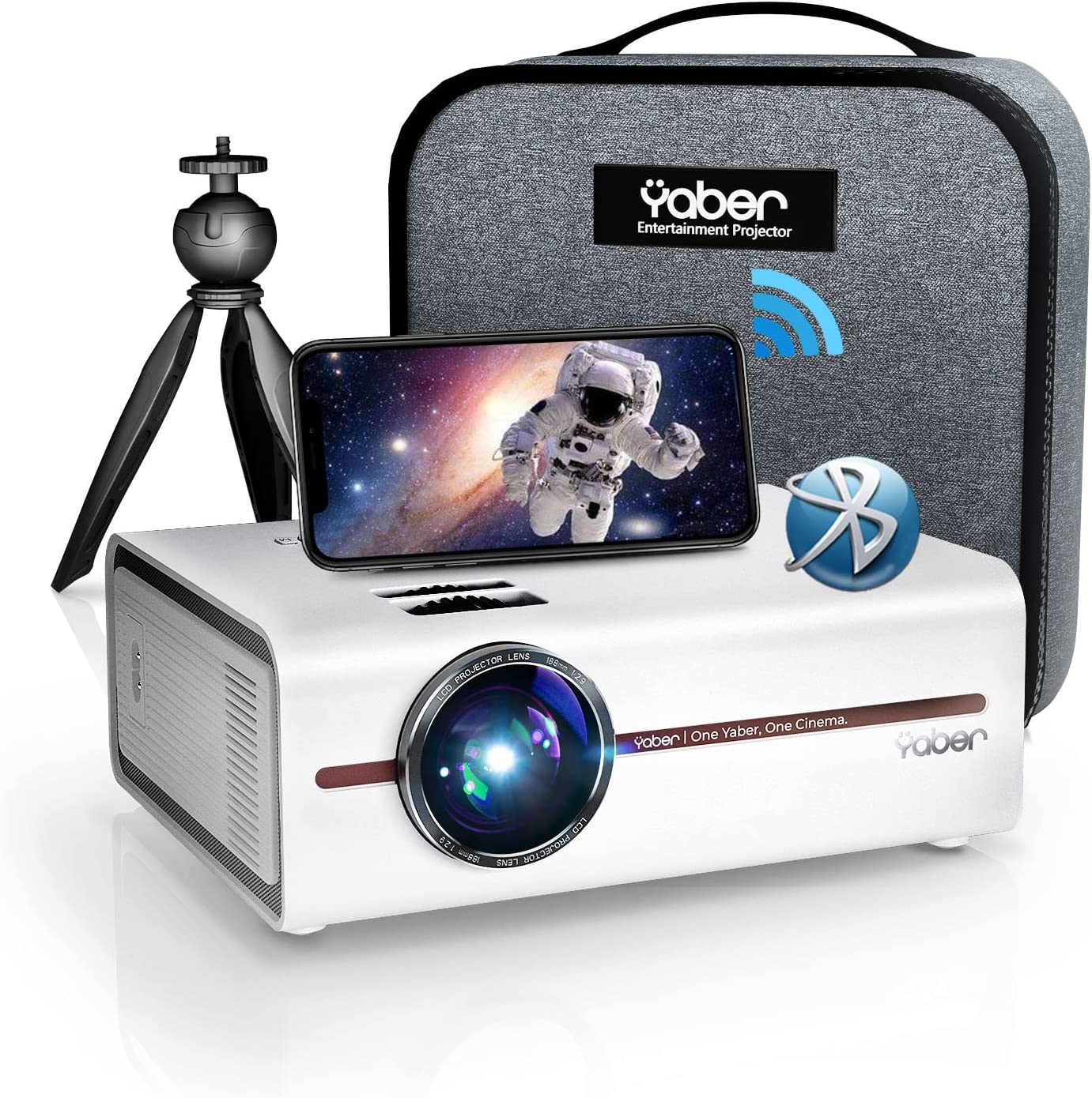 Mini Projector with 5G WiFi and Bluetooth 5.1,YABER V5 2023 Updated Movie Projector 1080P and 4K Supported, Mini Ourdoor Portable Projector with Tripod and Bag, Compatible with HDMI, USB, VGA, AV