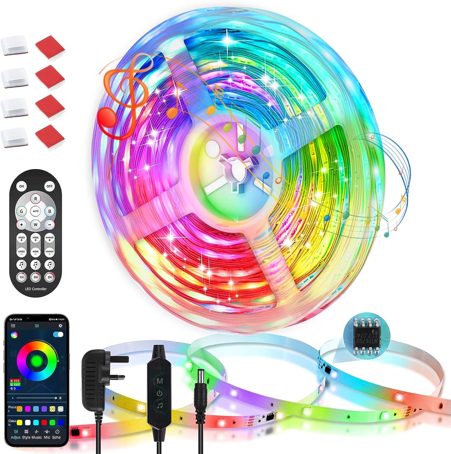 HOUHUI 20M Dreamcolor LED Strip Lights,24V Rgbic Led Lights Dynamic Color Changing Rainbow Lighting Strip,Music Sync Led Light Strip with Bluetooth APP Control,Led Strip for TV Bedroom Party