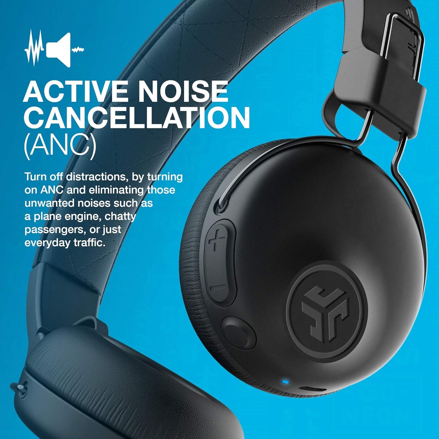 JLab Studio ANC On-Ear Wireless Headphones, Black, 34+ Hour Bluetooth 5 Playtime, 28+ Hour with Active Noise Cancellation, EQ3 Custom Sound, Ultra-Plush Faux Leather & Cloud Foam Cushions