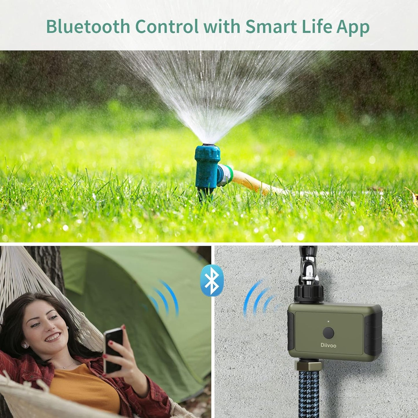 DIIVOO Bluetooth Water Timer for Garden Hose, Diivoo Smart Sprinkler Irrigation Timer with Timing, Frequency, Duration and Rain Delay for Outdoor Garden Lawn Pool Watering