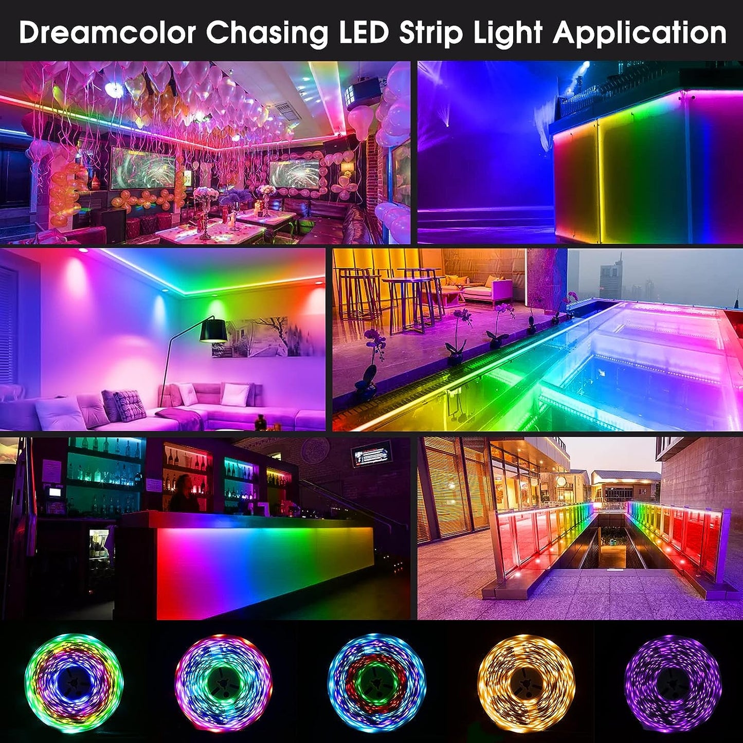 HOUHUI 20M Dreamcolor LED Strip Lights,24V Rgbic Led Lights Dynamic Color Changing Rainbow Lighting Strip,Music Sync Led Light Strip with Bluetooth APP Control,Led Strip for TV Bedroom Party