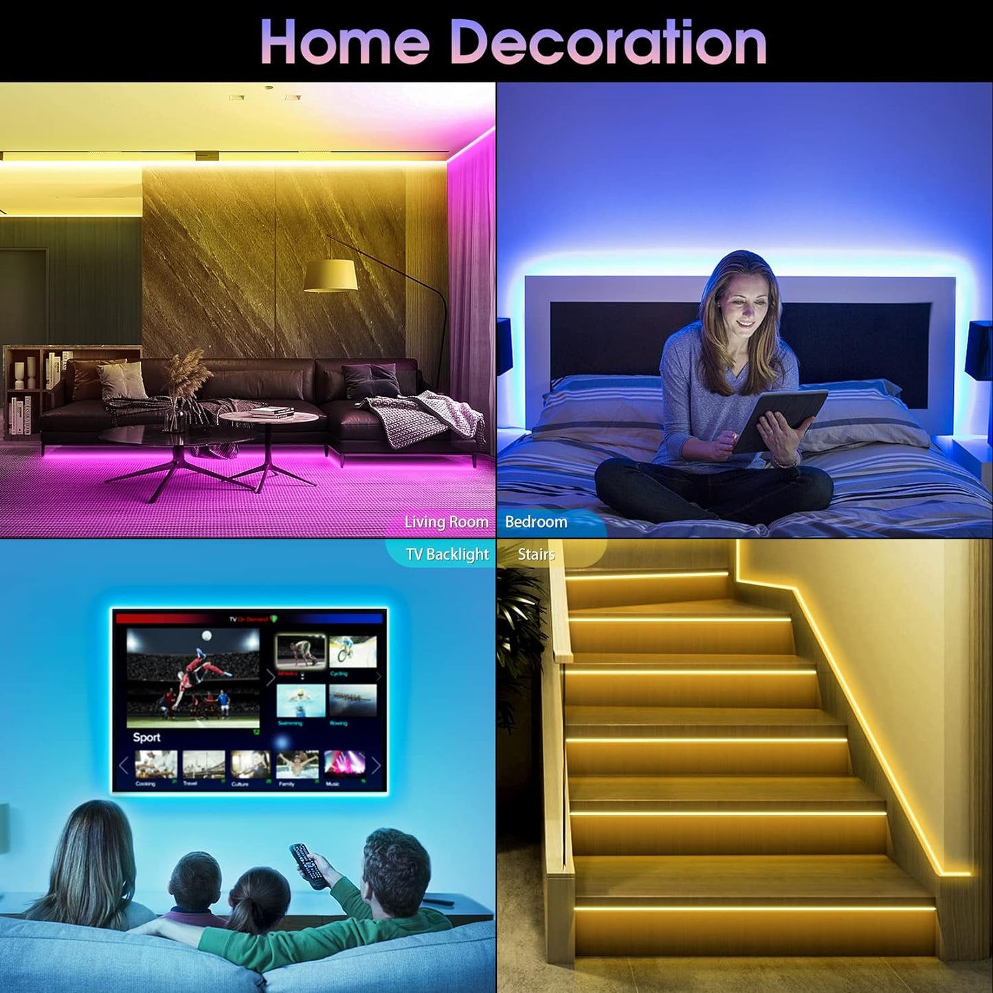 FGRYB Led Strip Light 10m Music Sync RGB Colour Changing Led Lights for Bedroom with Bluetooth App & Remote Control 24V Power Supply Flexible Lighting Strap for Home Rome Kitchen Decoration