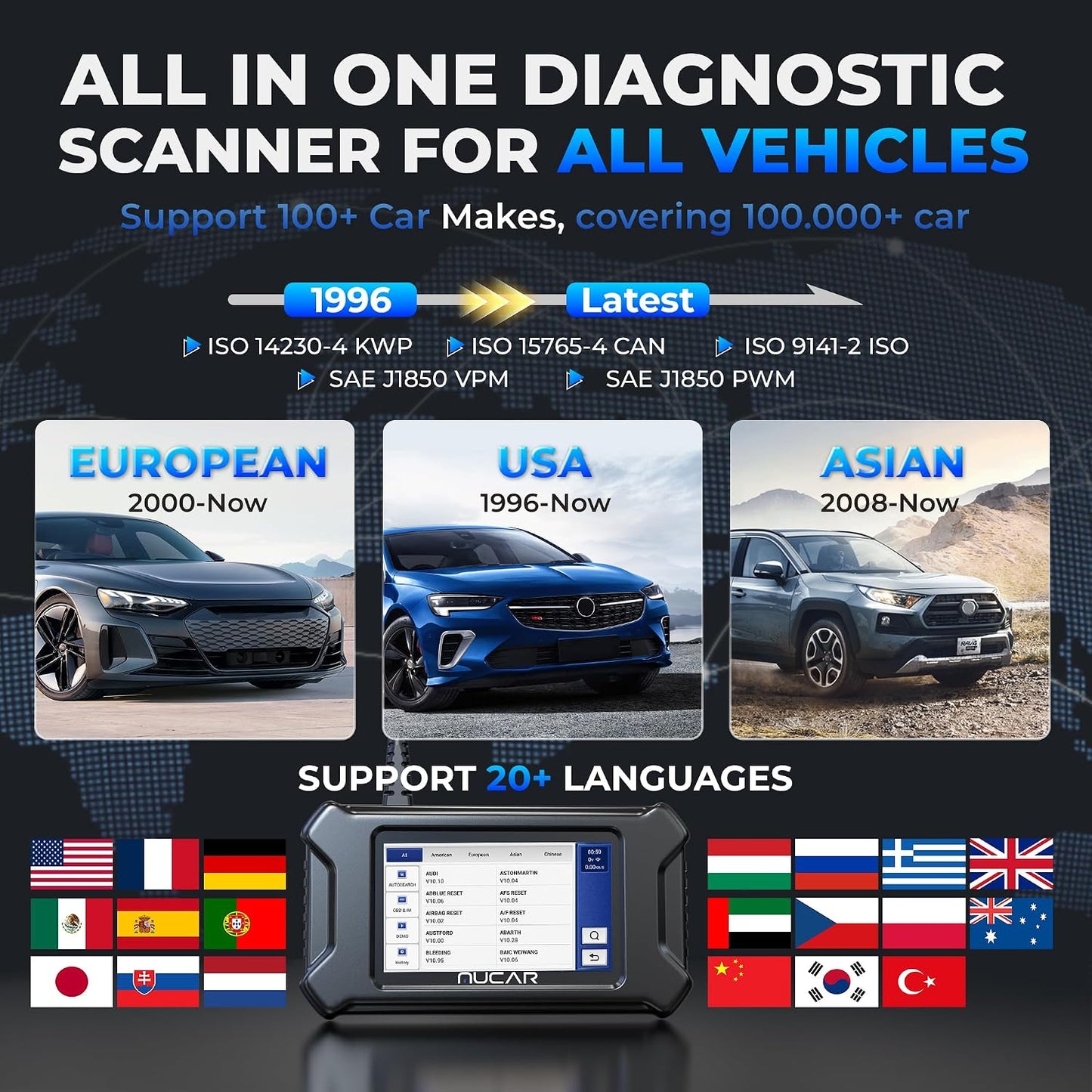 MUCAR CS6 OBD2 Scanner Diagnostic Tool, Engine Transmission BCM Car Scanner, ABS Code Reader, SRS TPMS Scan Tool, 7 Reset Service, Oil/EPB/SAS/TPMS/DPF/Throttle/ABS Bleed, Auto VIN, Free Update