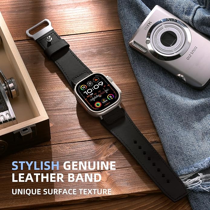 Maledan Apple Watch Strap Compatible with Apple Watch Ultra & Ultra 2 Band 49mm 45mm 46mm 44mm 42mm Men Women, Top Grain Soft Genuine Leather Strap Band for Apple Watch SE iWatch Series 10 9 8 7 6 5 4 3 2 1