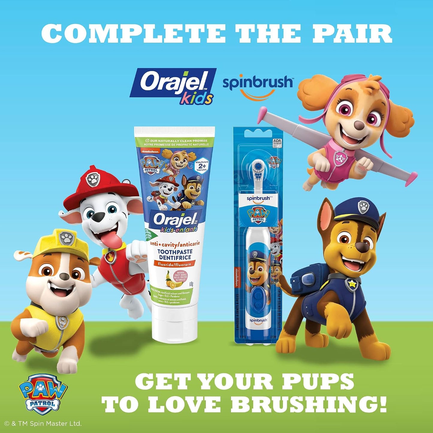 Spinbrush™ Kids Electric Toothbrush, PAW Patrol™ Battery Powered Electric Toothbrush for Children Ages 3+ with 1 AA Battery, Soft Head Bristles, Leakproof SoftSwitch, Ready-to-Use