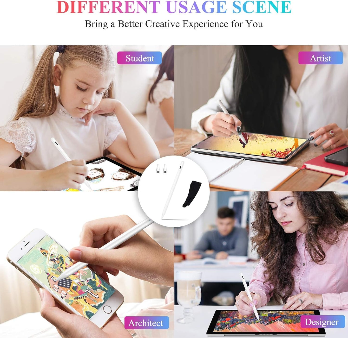 Active Stylus Pen Compatible for iOS and Android Touchscreens, 2021 Stylus Pen with Dual Touch Screen , Rechargeable Stylus Pencil for All Apple iPad/iPhone/iPad Pro/iPad Mini/Android/Samsung Tablet Drawing & Handwriting