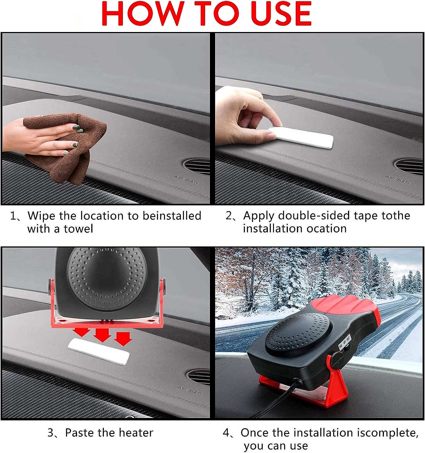 Showvigor Portable Car Heater Defogger Red, 2 in 1 Cooling & Heating Car Fan Vehicle Electronic Air Heater Defrost 12V 150W, 3-Outlet Fans, Automobile Windscreen Fan