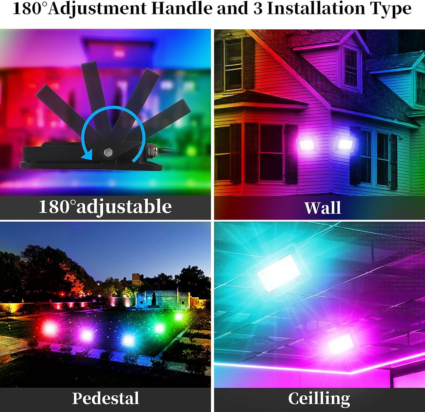 100W RGB LED Flood Lights, T-SUNUS Colour Changing LED Security Garden Light with Remote Control, 16 Colours & 4 Modes, Waterproof Floodlight with UK Plug & Remote Control, Pack of 2