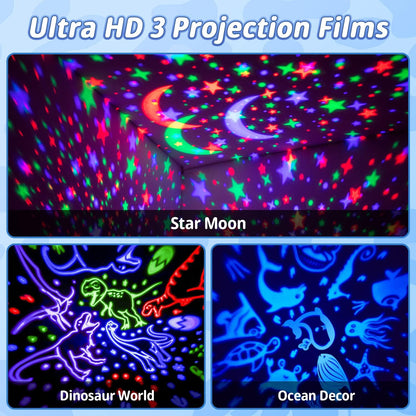 One Fire Night Light for Kids, 48 Lighting Modes Star Lights for Bedroom, 360° Rotating+3 Films Baby Night Light Projector, USB Rechargeable Kids Night Lights for Bedroom, Star Lights for Room Decor
