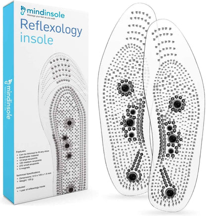 MindInSole Acupressure Magnetic Massage Foot Therapy Reflexology Pain Relief Shoe Insoles 1 Pair Washable One Size Fits All Men and Women