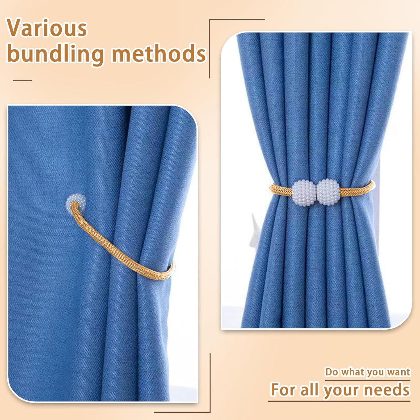 2PCS Magnetic Curtain Tiebacks, Curtain Tiebacks Buckles Holdbacks Holders Hooks Clip for Home Bedroom Office Decorative, Turquoise