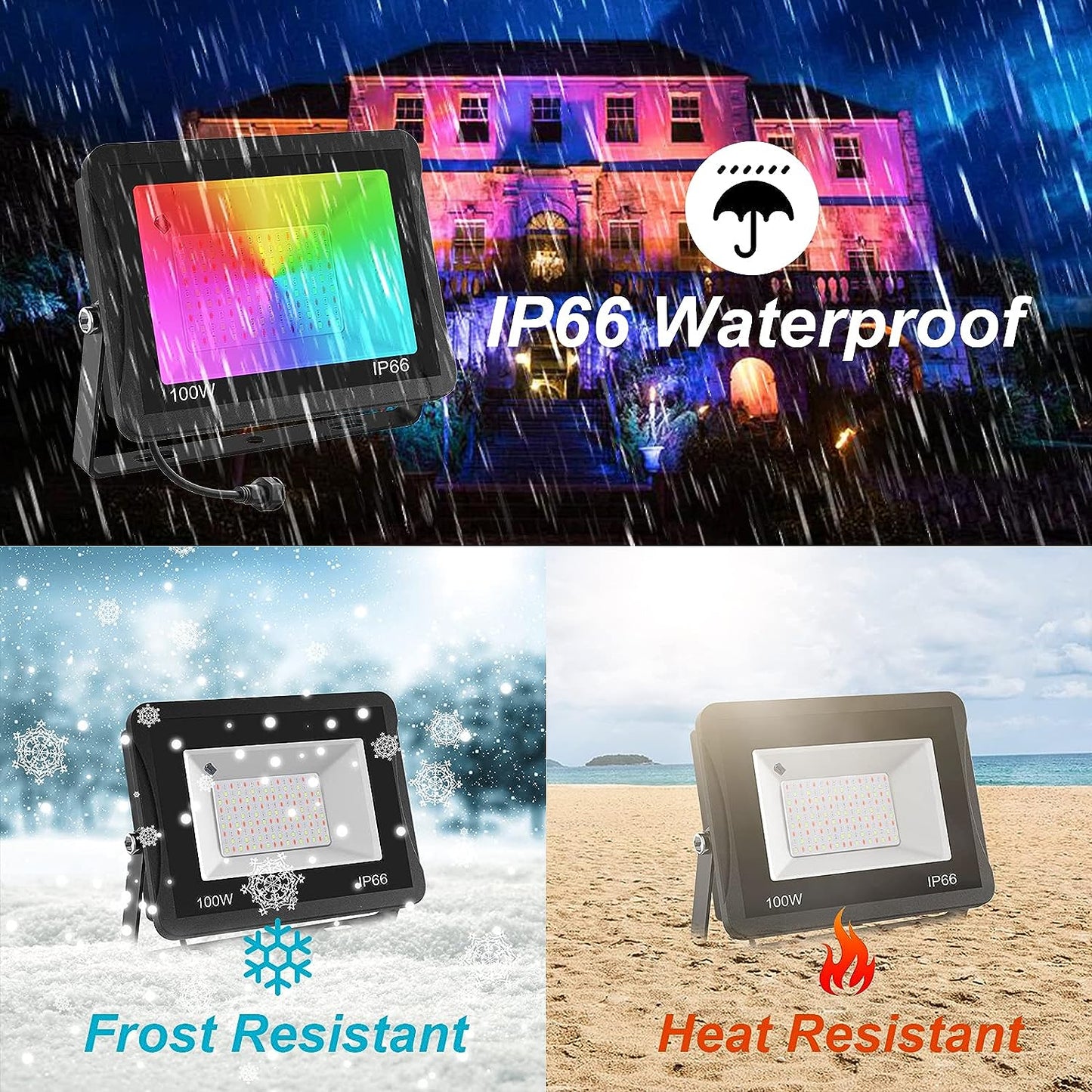 100W RGB LED Flood Lights, T-SUNUS Colour Changing LED Security Garden Light with Remote Control, 16 Colours & 4 Modes, Waterproof Floodlight with UK Plug & Remote Control, Pack of 2