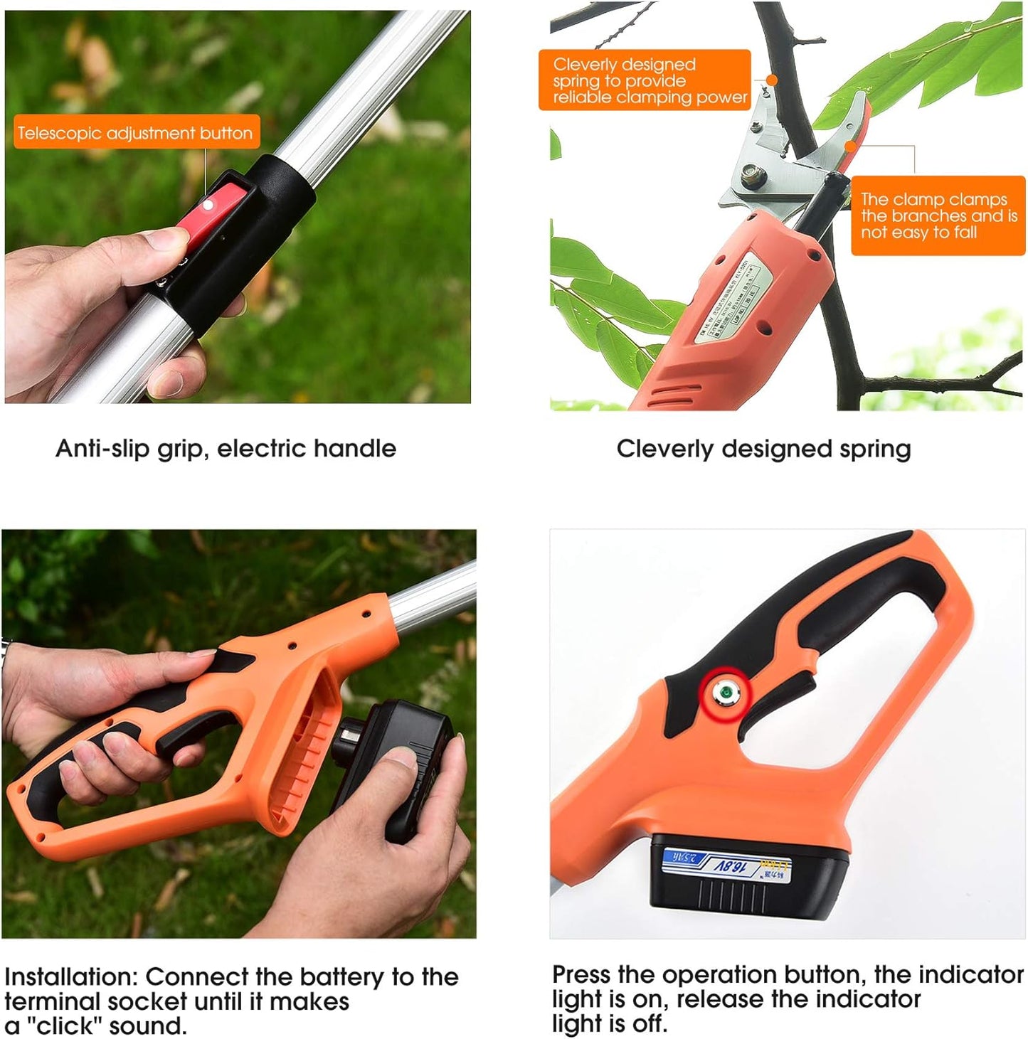 Electric Rechargeable Fruit Picker Tool Hold Long Handle Reach Pruner Long Handle Fruit Picker Telescopic Tree Pruner Garden Long Handled Secateurs for Tree Branches Fruits Catcher Orchard Picking Tool Length 2m,