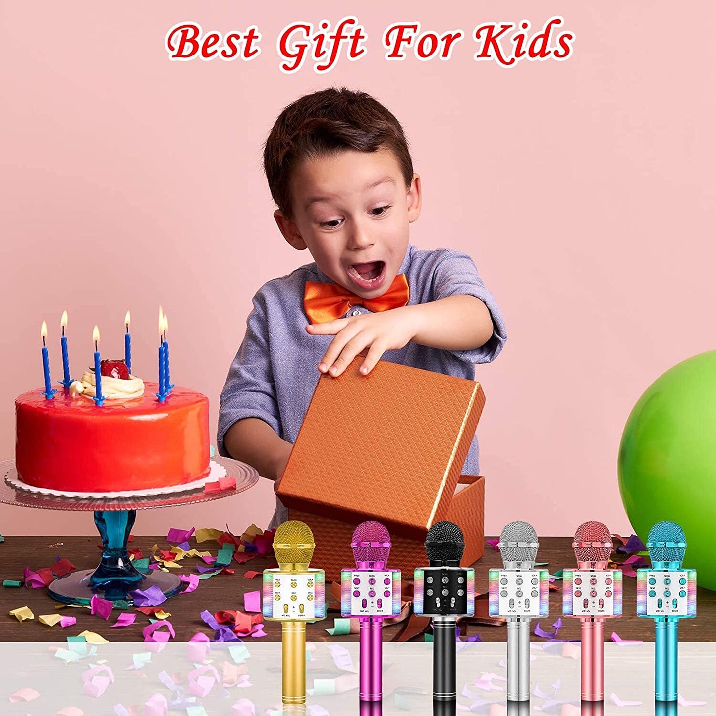 Karaoke Microphone for Kids Singing,5 in 1 Wireless Bluetooth Microphone with LED Lights Karaoke Machine Portable Mic Speaker Player Recorder for Home Party Birthday Black