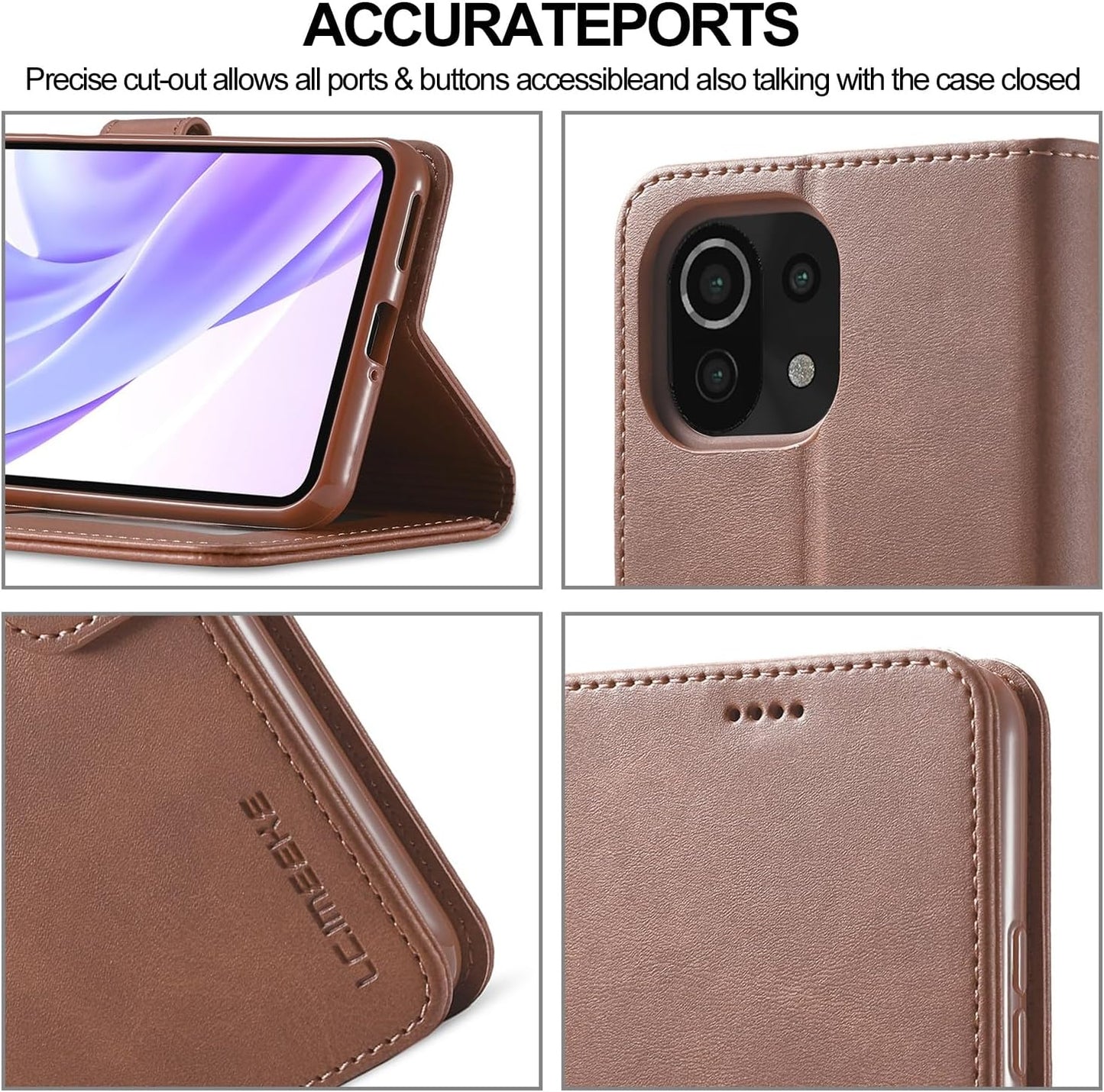 Cell Phone Flip Case Cover Compatible with Xiaomi Mi 11 Lite Wallet Case with Card Holder,[TPU Shockproof Interior Protective Case] [Card Slot] [Kickstand] [Magnetic Closure] Leather Flip Cover(Brown)