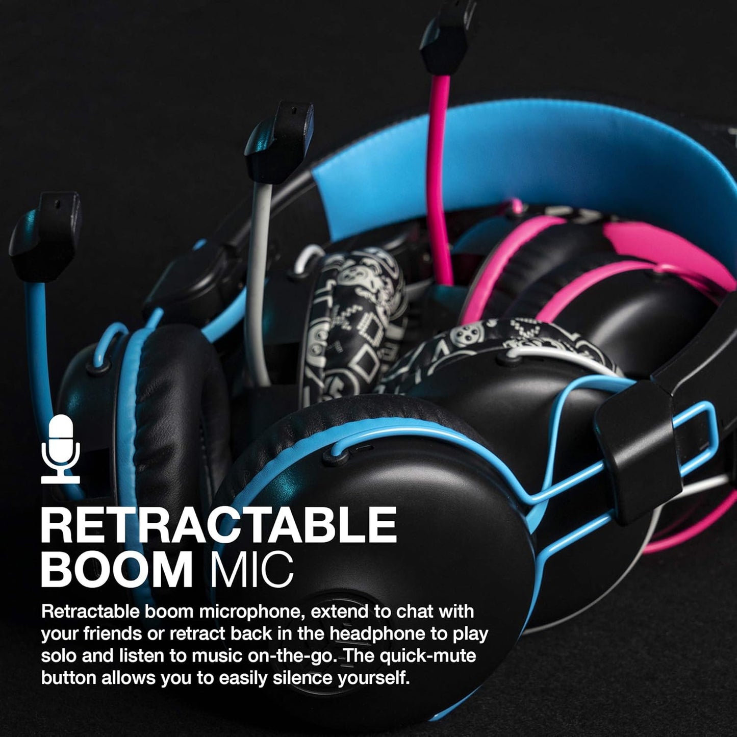 JLab JBuddies Play Gaming Headset, Wireless Headphones, 22+ Hour Bluetooth Playtime on Mobile, Volume Safe, Cable for Gaming PC, Console, Retractable Mic, Quick Mute