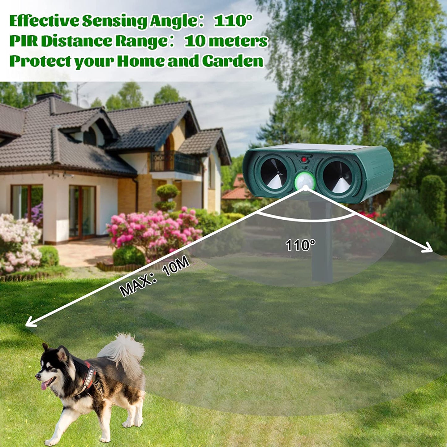 Dark Green Solar Garden Repeller, Waterproof Outdoor Machine, Auto Sensing Tool Set Work on Cat Rabbit, Mole