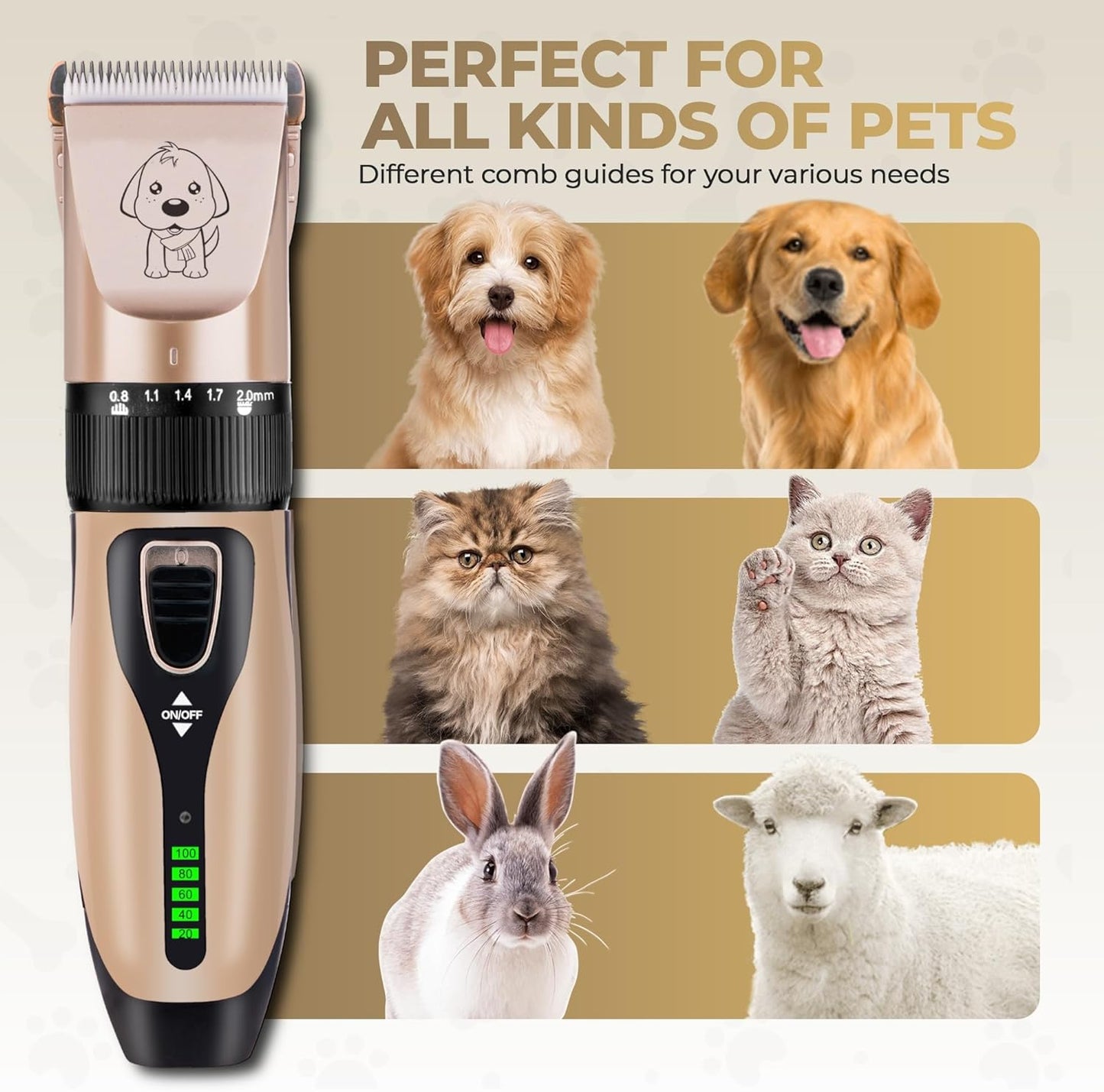 Dog Clippers Professional Grooming Clipper Kit - Rechargeable Low Noise Cordless Pet Clippers - Professional Dog Pet Hair Trimmer Kit for Dogs, Cats and Other Pets