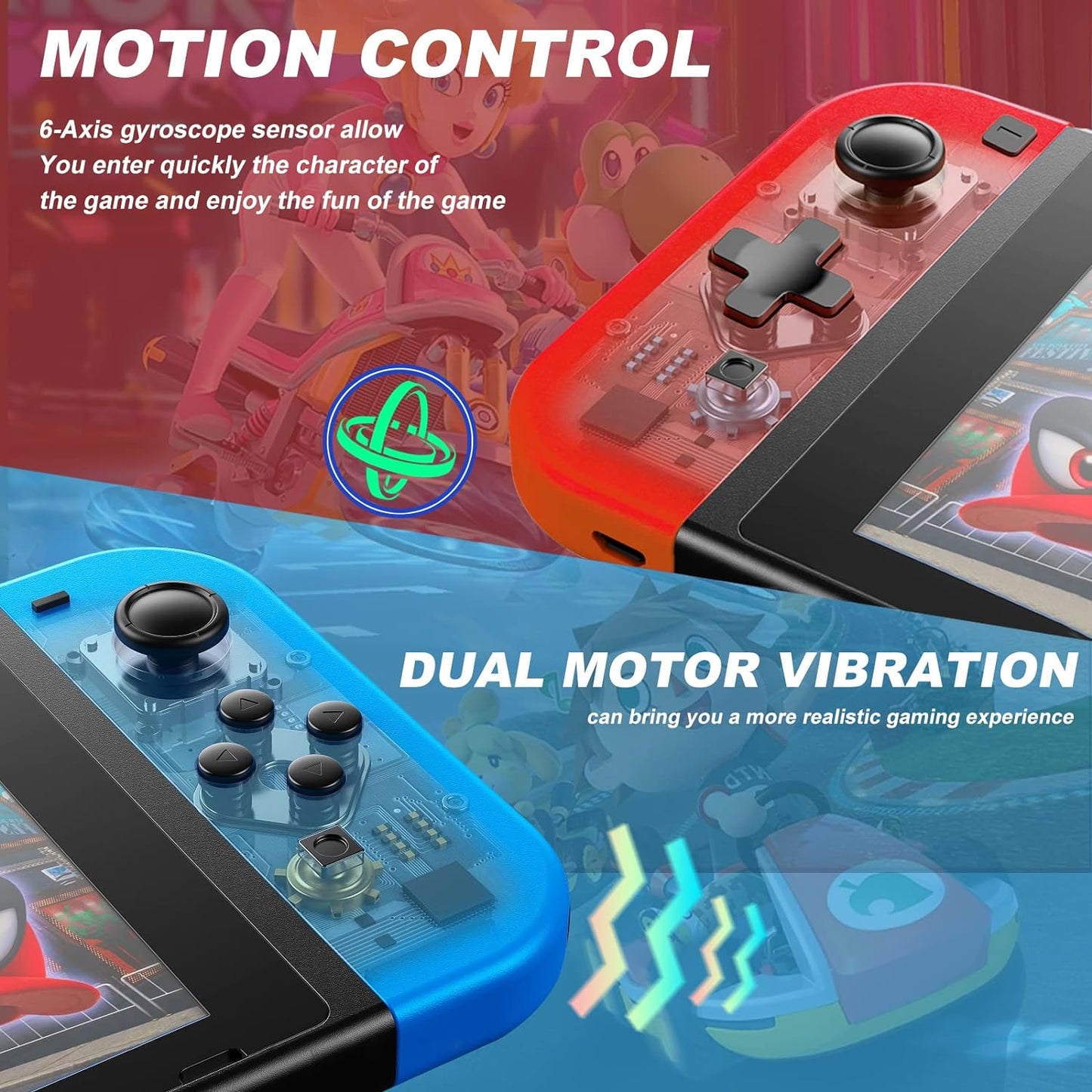 Joy con Controller For Nintendo Switch Wireless Controller for Switch/Lite/OLED, Replacement Left/Right Joystick Gamepad with Dual Vibration/6-Axis Gyro/Wake-up Function-Red & Blue