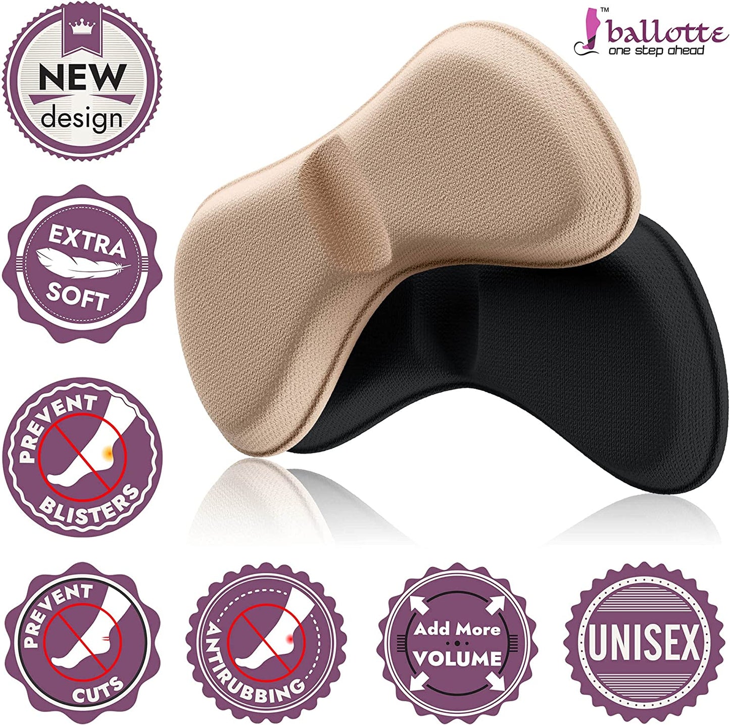 Ballotte Heel Cushion Pads (12 pieces) - Heel Grips For Women Shoes, Back Of Heel Pads For Shoes That Are Too Big, Shoe Heel Inserts For Women/Men, Heel Liners, Shoe Filler, Shoe Pads For High Heels