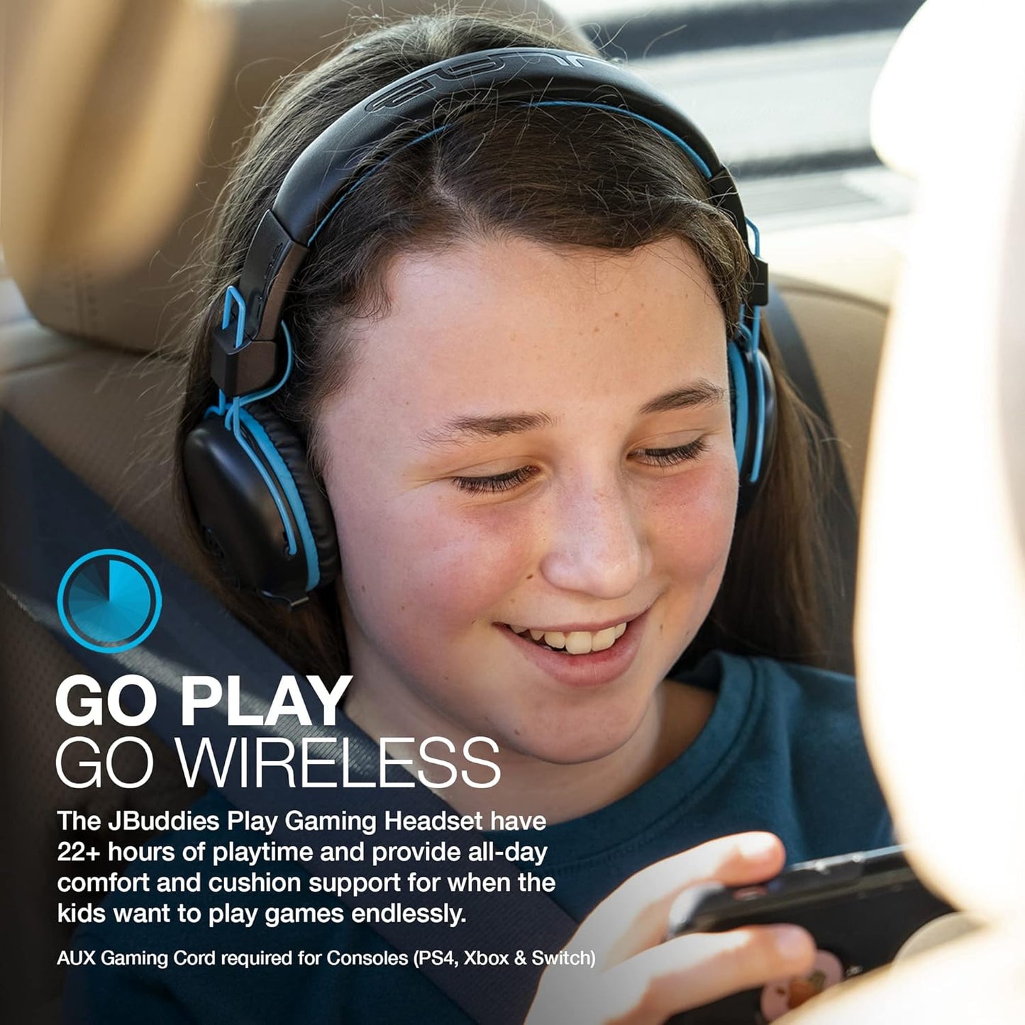 JLab JBuddies Play Gaming Headset, Wireless Headphones, 22+ Hour Bluetooth Playtime on Mobile, Volume Safe, Cable for Gaming PC, Console, Retractable Mic, Quick Mute