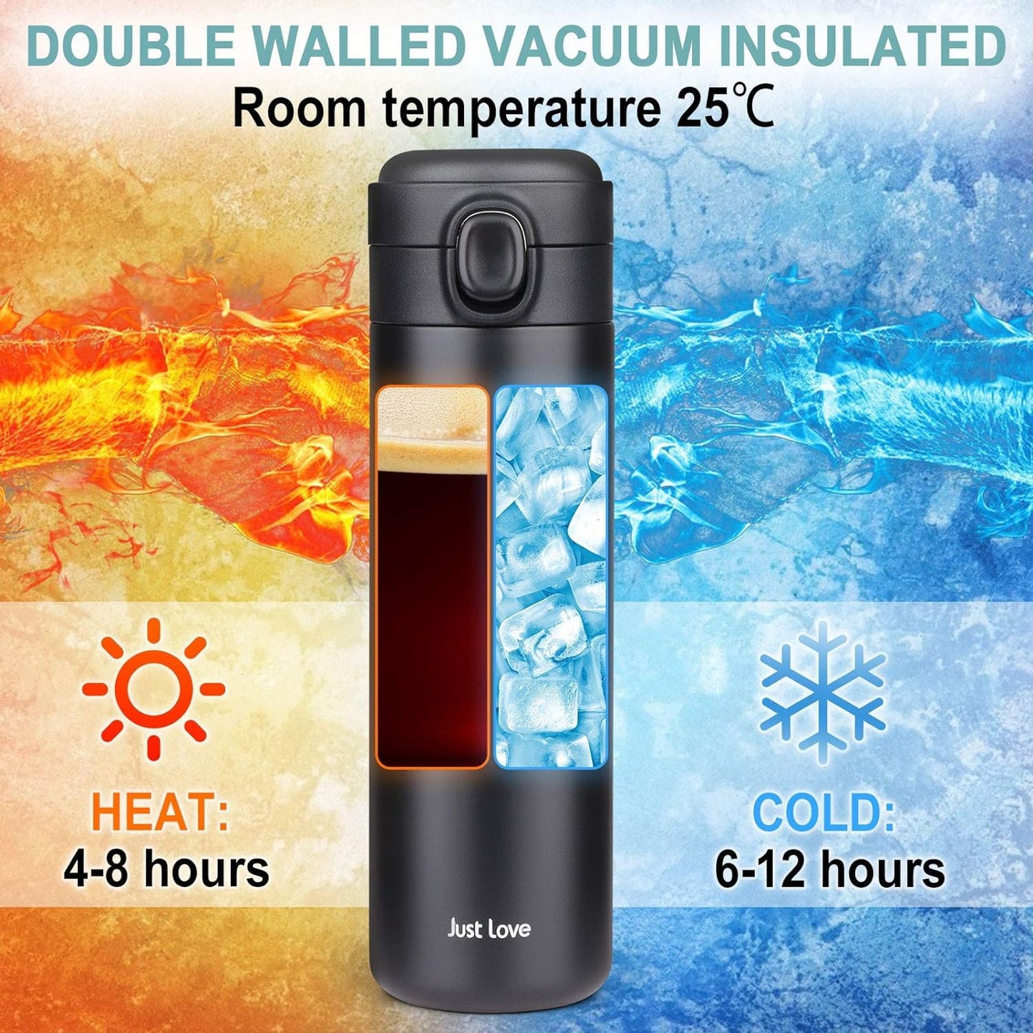 500ML Hot & Cool Vacuum Bottle Travel Mug Reusable Coffee Cup with Leakproof Lid Insulated Coffee Mug for Hot and Cold Drinks Water Coffee and Tea Vacuum Stainless Steel Travel Mug