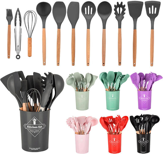 Kitchen Silicone Cookware Set, 12-piece Non-stick Cookware, Heat-resistant, BPA-free, Cooking Tools, Stirring Kitchen Tool Set