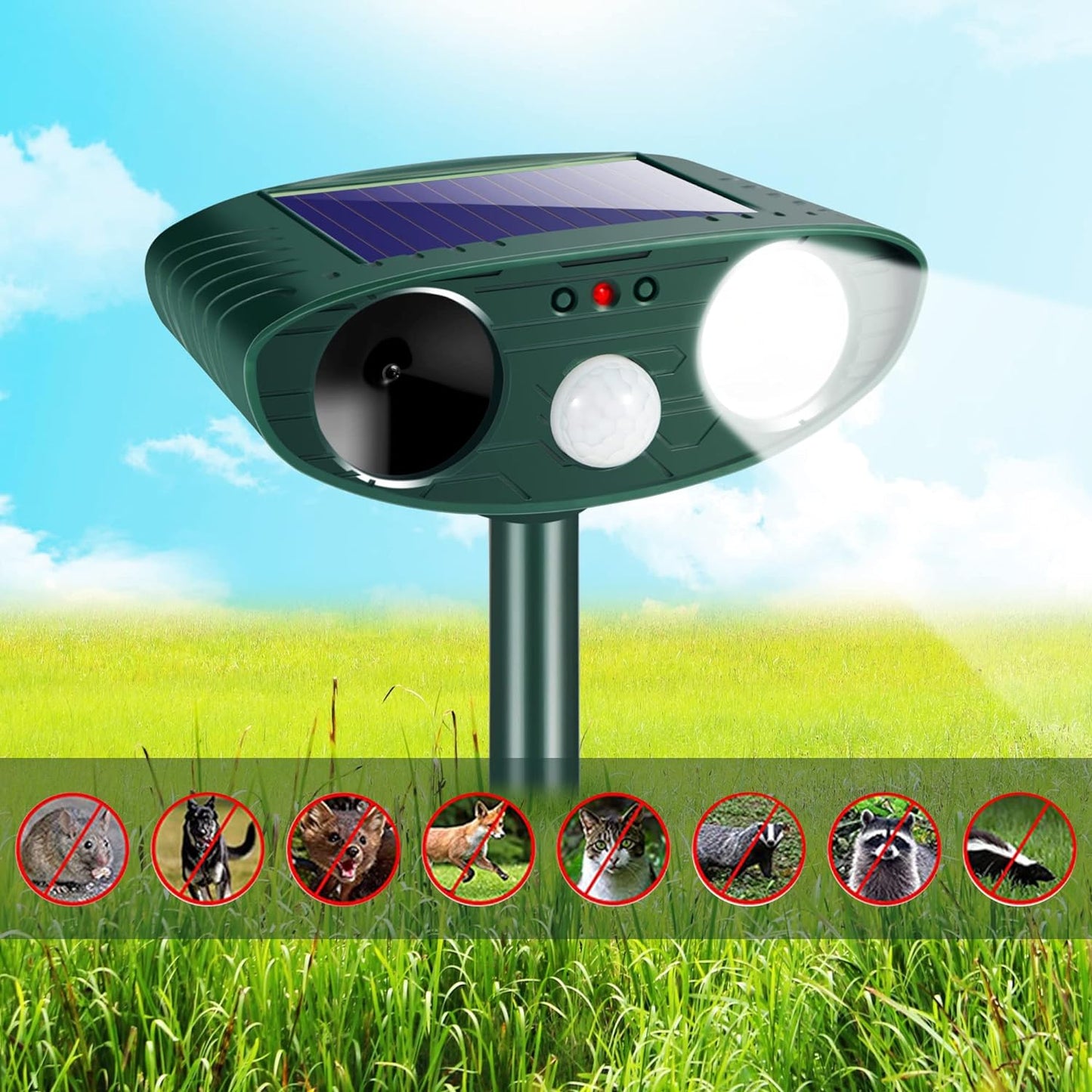 Ultrasonic Animal Repellent Outdoor,Solar Animal Repeller Deer Repellent Devices with Motion Sensor & Strobe Flashing Light,Cat Skunk Rabbit Repellent Outdoor Animal Deterrent for Garden Yard(1 Pack)