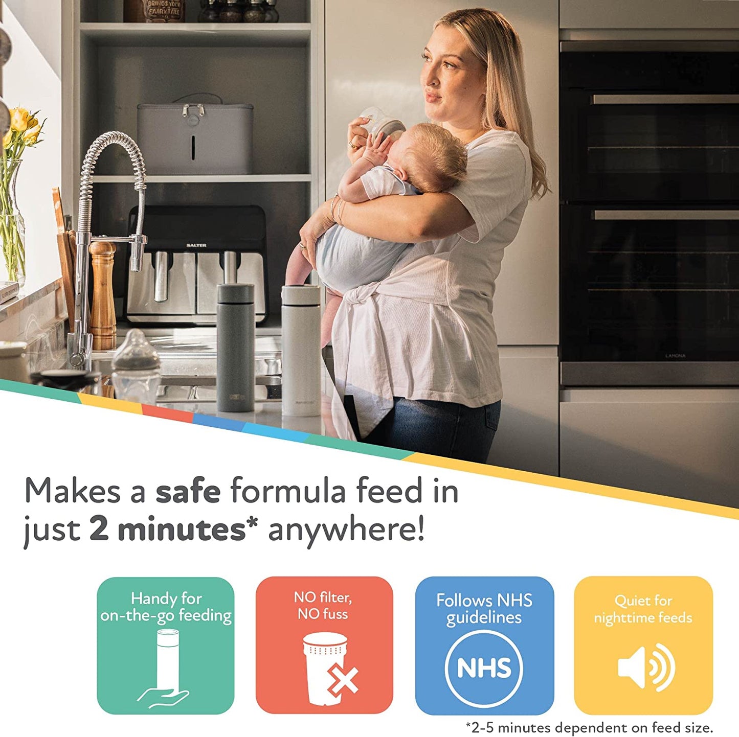 Nuby RapidCool Portable Baby Bottle Maker, Prepare A Formula Feed in Just 2 Minutes, Ideal for Travel Bottles and Night Feeds. Includes Milk Powder Dispenser and Digital Lid. No Filter Needed.