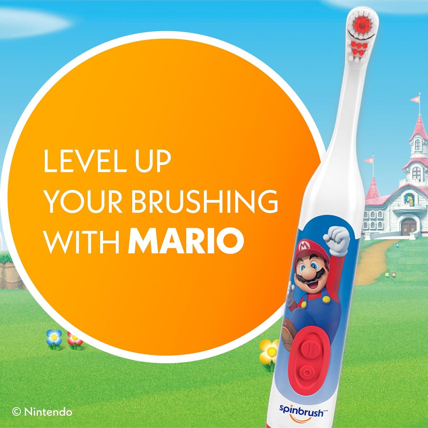 Spinbrush™ Kids Electric Toothbrush, Super Mario™ Battery Powered Electric Toothbrush for Children Ages 3+ with 1 AA Battery, Soft Head Bristles, Leakproof SoftSwitch, Ready-to-Use
